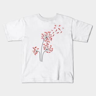 Red Cardinal Dandelion Kids T-Shirt